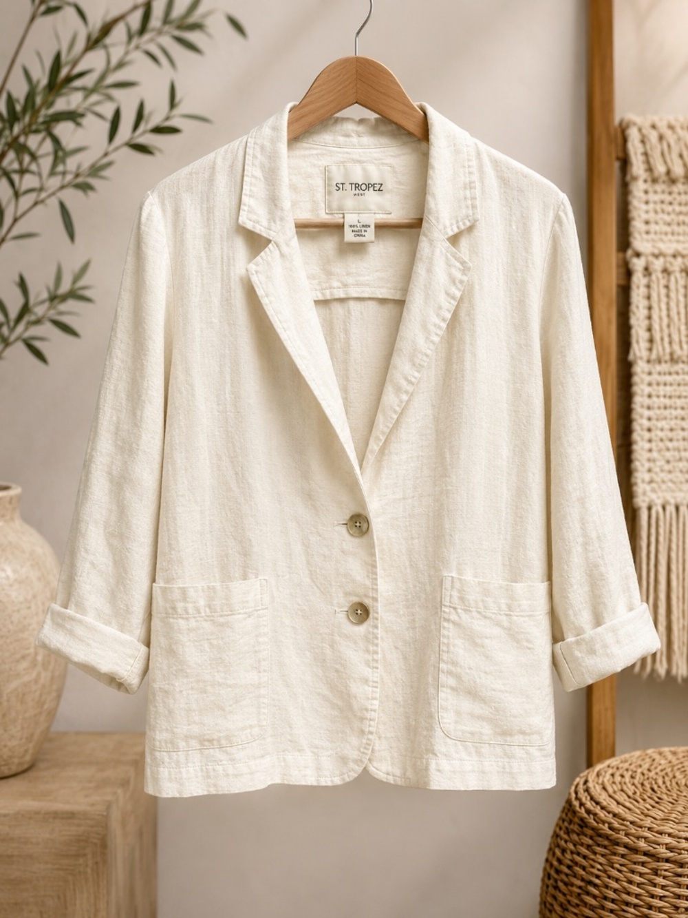 St. Tropez Ivory Linen Blend Blazer Jacket Women's
